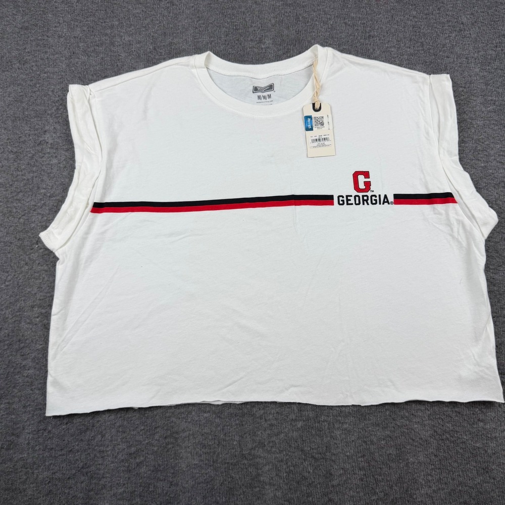 Tailgate Georgia Bulldogs Crop Top Womens Medium White Muscle Tee NWT Collegiate